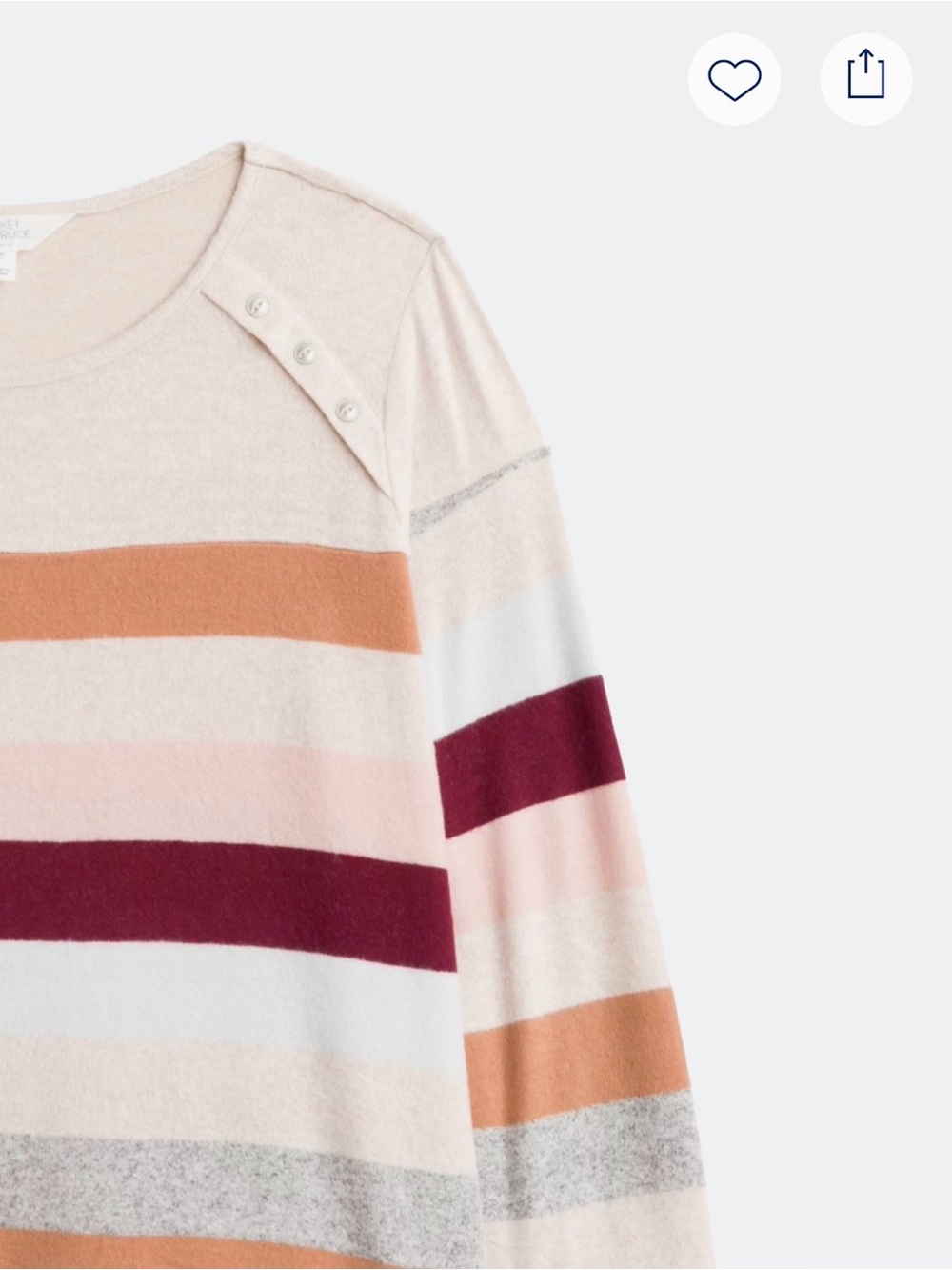 Market & Spruce Gloria Button Detail Brushed Knit Top Striped Plus Size 2X - Picture 6 of 10